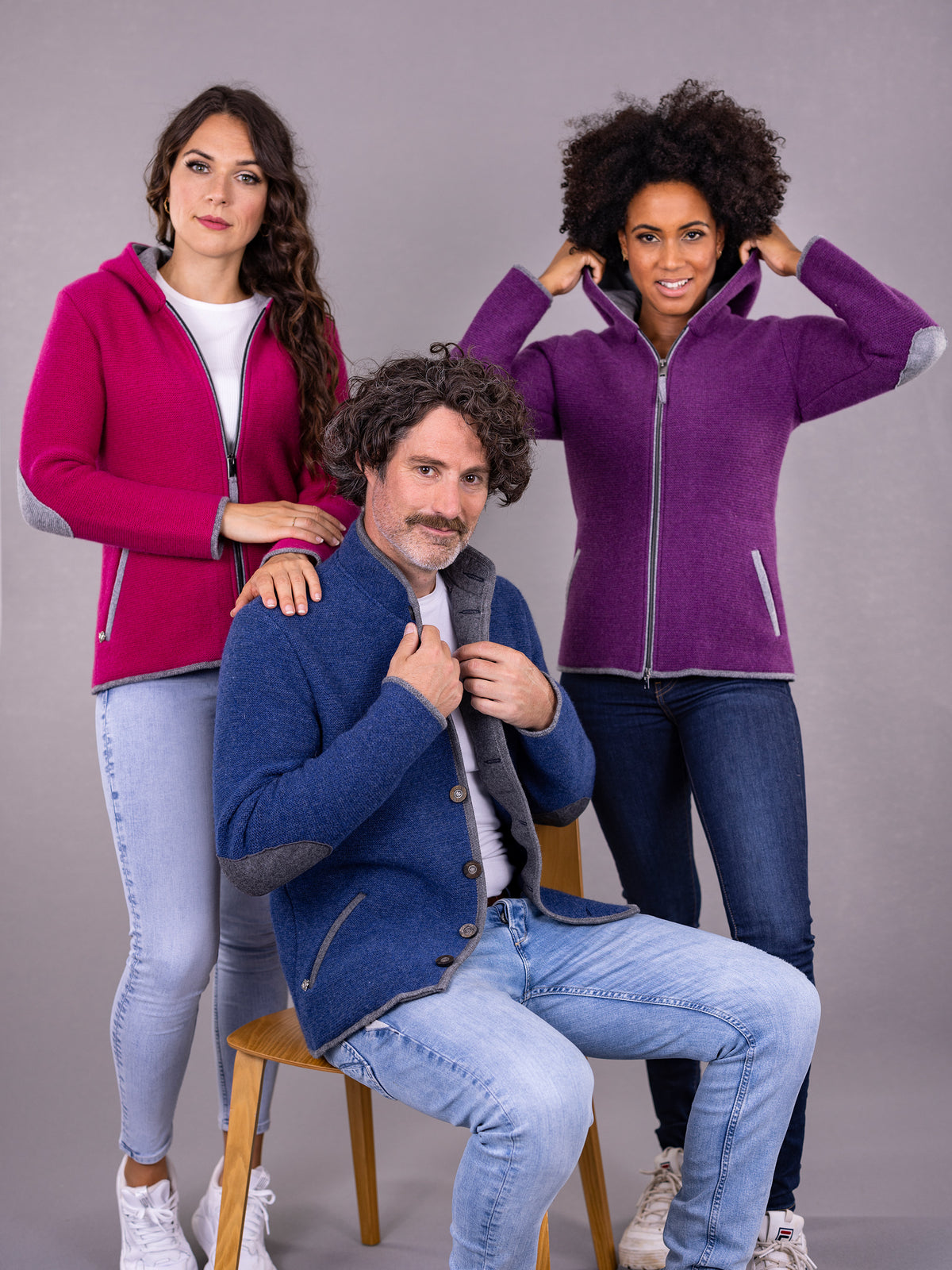 Strickjacke mit kapuze emily in fuchsia